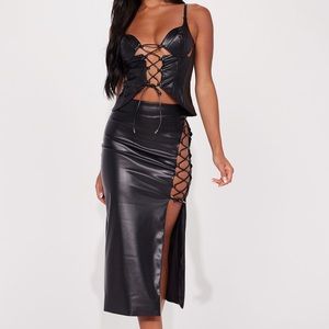 ❌SOLD❌ Fashion Nova | Leather 2 Piece Lace Up Set